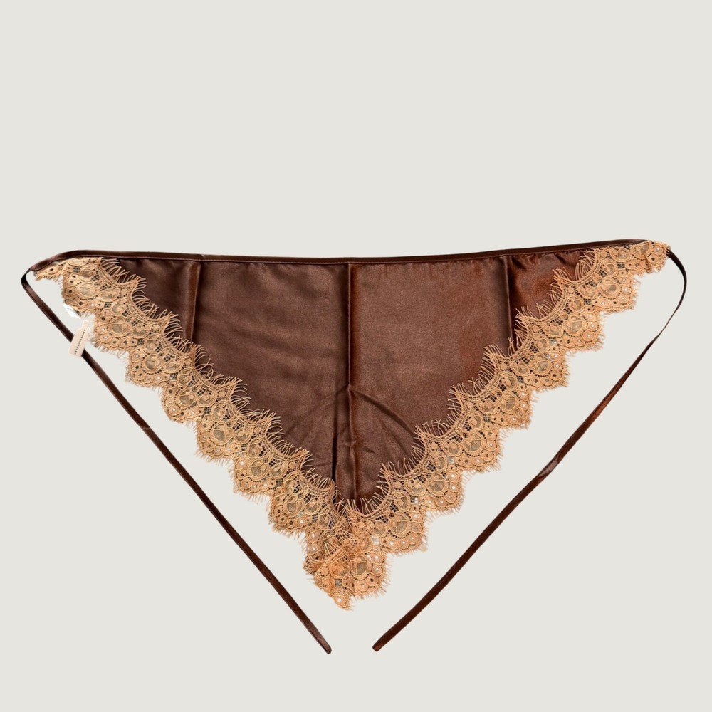 Anthropologie Lace Trim Hair Scarf OS Satin Triangle Headband Brown NEW